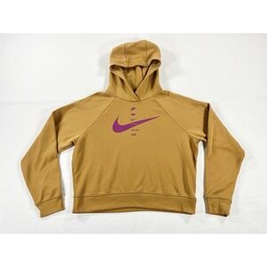 Nike Stacked Swoosh Fleece Cropped Hoodie Women's S Golden Flax Mustard Yellow